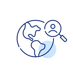 Earth globe, magnifying glass and user icon, exploration of user-related data on global scale. Pixel perfect vector