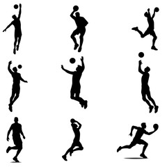 set of volleyball players silhouettes , volleyball players silhouettes , group of volleyball players silhouettes , volleyball silhouettes , women volleyball silhouettes