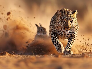 Leopard Hunting In Wilds - obrazy, fototapety, plakaty