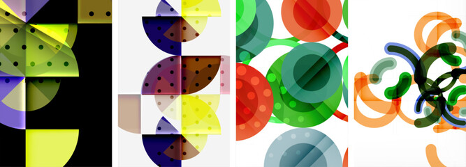 Fototapeta premium Set of circles geometric abstract posters. Abstract backgrounds for wallpaper, business card, cover, poster, banner, brochure, header, website