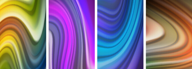 Rainbow color liquid. Wave lines poster set for wallpaper, business card, cover, poster, banner, brochure, header, website