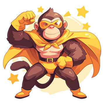 Cute Super Hero Monkey with PNG Image Vector Illustration