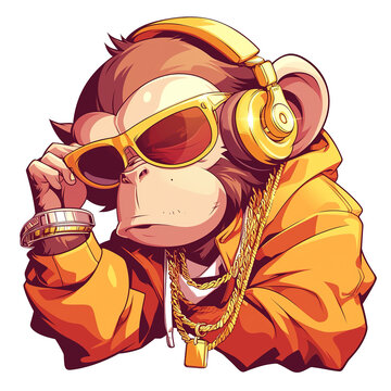 Cute Monkey Style Hip Hop for t-shirts, Children's Books, Stickers, Posters. Vector Illustration PNG Image