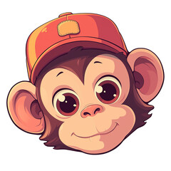 Cute Monkey Wearing a Hat for t-shirts, Children's Books, Stickers, Posters. Vector Illustration PNG Image