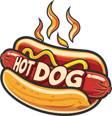 A graphic of a hot dog with the text "HOT DOG" in flat vector style against a white background.