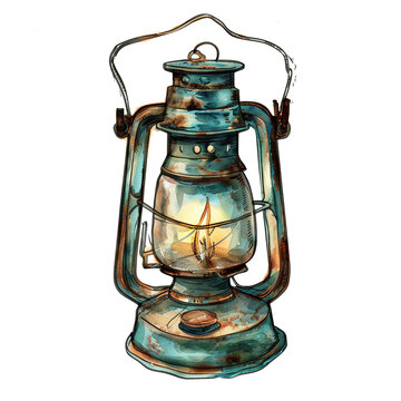 Old Lantern with Vactor Illustration PNG Image