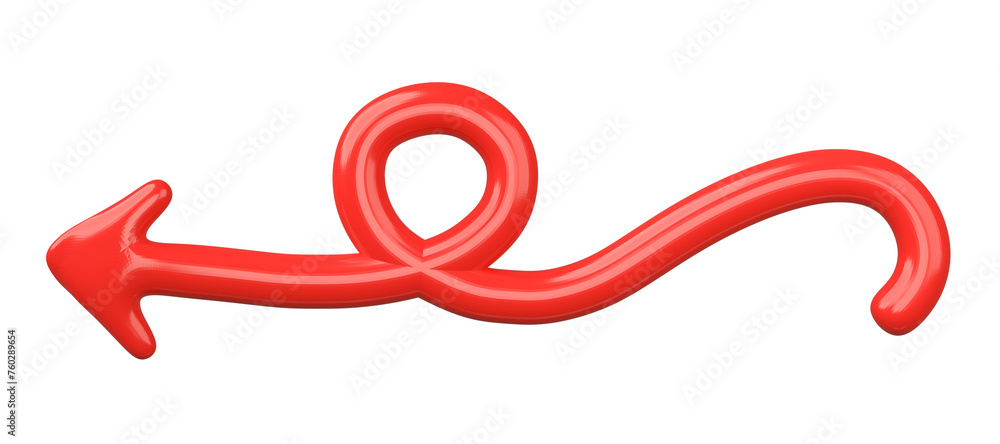 Poster 3d red curved arrow isolated on transparent background.