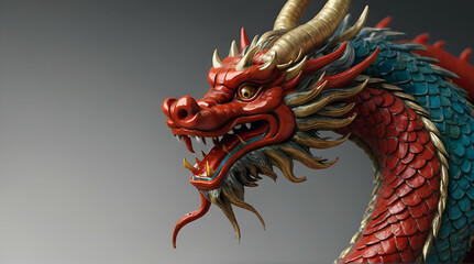 golden chinese dragon on red color background. generative ai