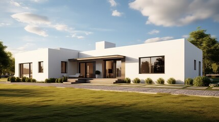 Fototapeta premium modern contemporary farmhouse building illustration design architecture, interior exterior, country style modern contemporary farmhouse building