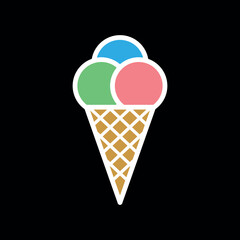 Ice cream icon. Symbol of dessert, cold or sweet. Ice cream in a waffle cup.