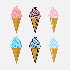Ice cream icons set. Symbol of dessert, cold or sweet. Ice cream in a waffle cup.