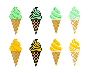 Ice cream icons set. Symbol of dessert, cold or sweet. Ice cream in a waffle cup.