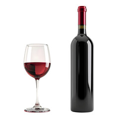 Glass with red wine and red wine bottle isolated on transparent background