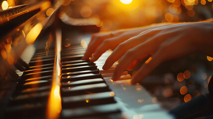 Two Hands Playing Music on the Piano, Musical Performance, Classical Instrument, Musician in...