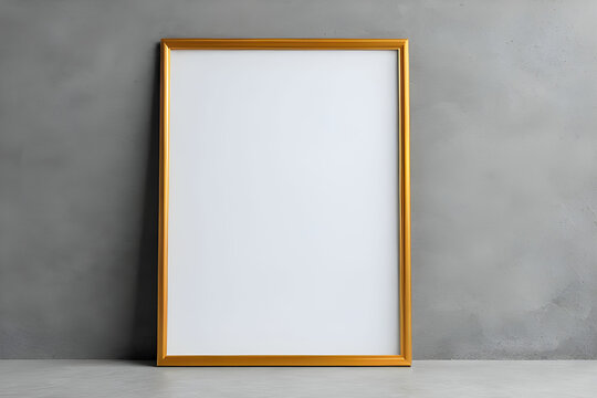 Blank empty picture frame mockup on gray cement wall.