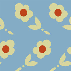 Blooming flower with stem, dots and leaves print