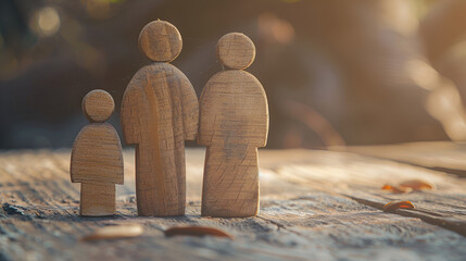 Small wooden figures of family members. Family relationship symbol , international day of families 