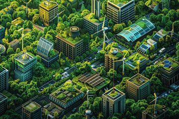 Eco-architecture, futuristic city landscape with a lot of trees