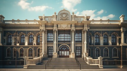 Obraz premium design facade school building illustration windows entrance, columns brick, modern traditional design facade school building