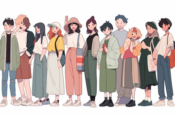 group people in anime style