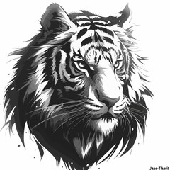 Tiger Head Illustration in Black and White