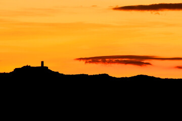 Naklejka premium Chiriveta Castle (11th century). Corça. Montsec massif. Lleida.Pyrenean mountain range.Catalunya.Spain.