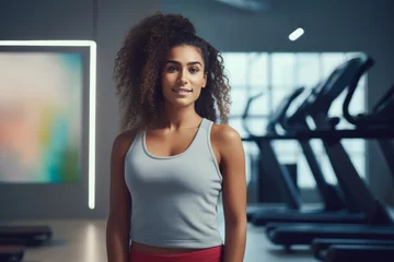 Gartenposter Smiling woman in a gym posing casually. © Iona