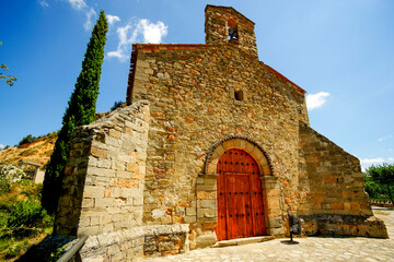 Romanesque hermitage of the Virgin of Obac. Viacamp. Montsec massif. Huesca.Pyrenean mountain range.Aragon.Spain.