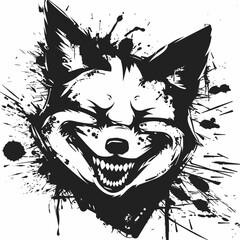 Fox Laughing in Black And White