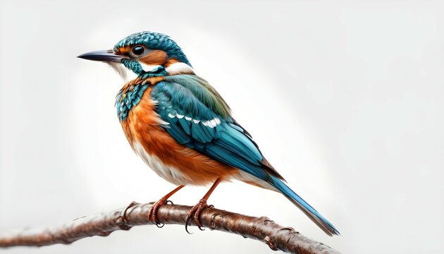 Kingfisher. Photo of a bird with oil painting effect applied. Great details and colours. Isolated image. White Background. Note: It is not artificial intelligence production.