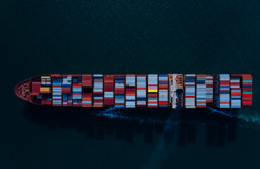 Top view of Business trip with ship the partner connection Container Cargo freight ship for Import Export