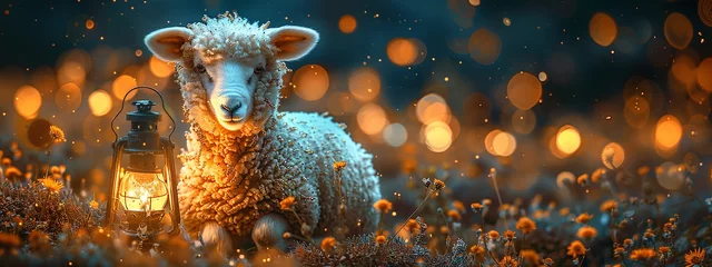 Foto op Plexiglas Muslim holiday Kurban Bayrami. sacrifice a ram or white and black sheep. © sawab