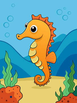 A cute seahorse swims gracefully through a vibrant underwater landscape.