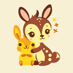 Rabbit and Deer Cute Cartoon Character