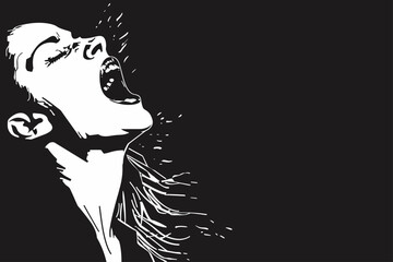 Scream Woman Silhouette in Black and White