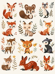 Cartoon illustration Animals Set