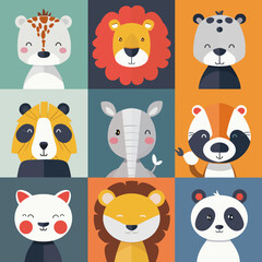 Minimalist Illustration for Kids Various Animals