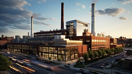 Obraz premium construction power factory building illustration industrial automation, technology engineering, assembly fabrication construction power factory building