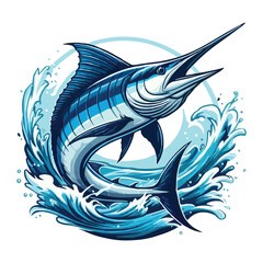 Blue marlin fish jumping vector illustration