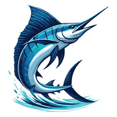 Blue marlin fish jumping vector illustration