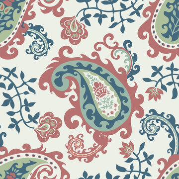 Trendy paisley motif with flowers in Indian style