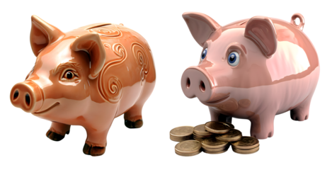 ceramic pig-shaped piggy bank isolated on transparent background