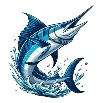 recommend clip art: Blue marlin fish jumping vector illustration