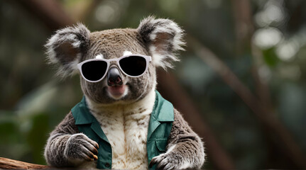 Cool looking koala wearing sunglasses with his thumbs up. 