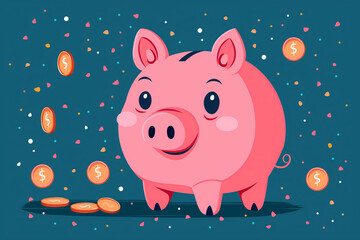 Piggy bank with coins, deposit saving concept colorful illustration, retirement future investment funds financial planning