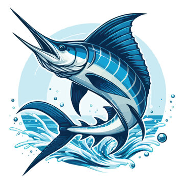 Blue marlin fish jumping vector illustration