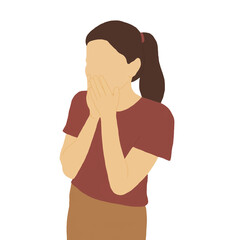 Young woman surprises with hands on her face. happy excite standing winning