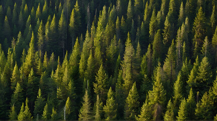 Healthy green trees in a forest of old spruce, fir trees in wilderness of a national park..generative.ai - Powered by Adobe