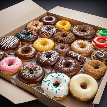 various donuts in a box background template 