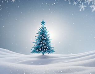 Fototapeta na wymiar Christmas tree with snow and snowflakes background 